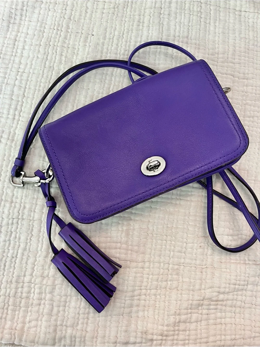 Coach Legacy Leather Penny Shoulder Crossbody Bag 19914 Ultraviolet Purple - Picture 5 of 11